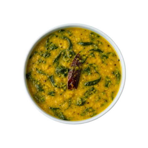 Andhra Palak Pappu ready to eat spinach and lentil curry served in white bowl