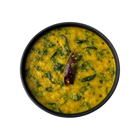 Andhra Palak Pappu ready to eat spinach and lentil curry served in black bowl