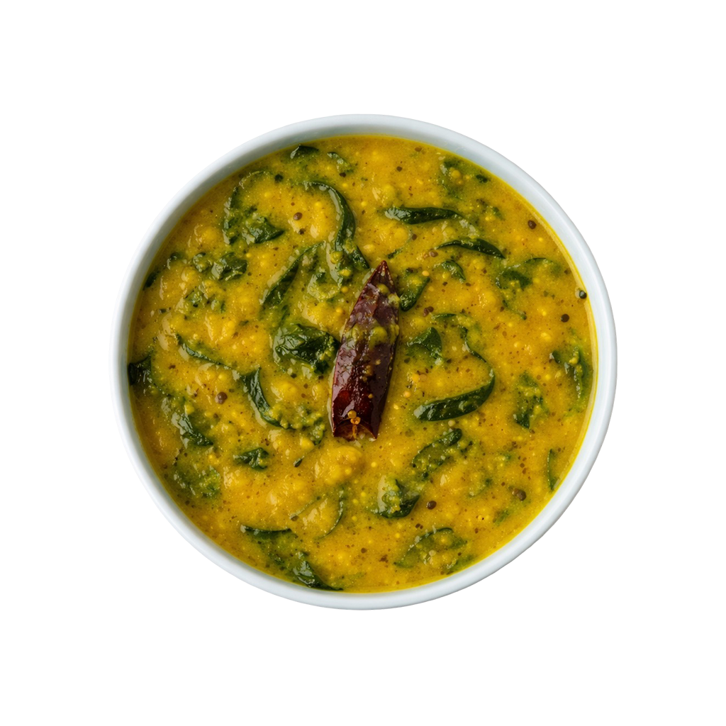 Andhra Palak Pappu ready to eat spinach and lentil curry served in white bowl