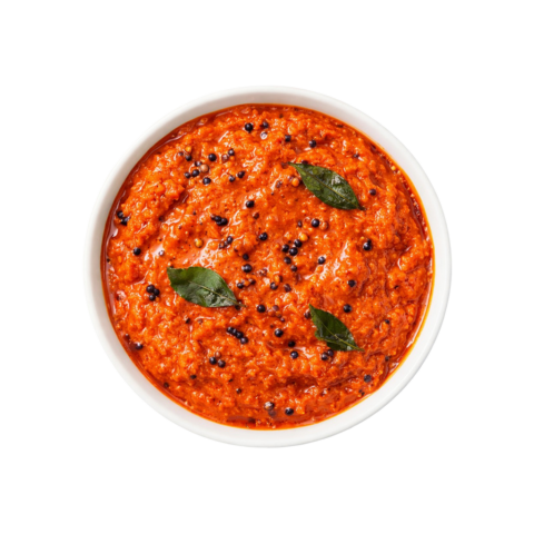 Chettinad Kara Chutney ready to eat served in white bowl