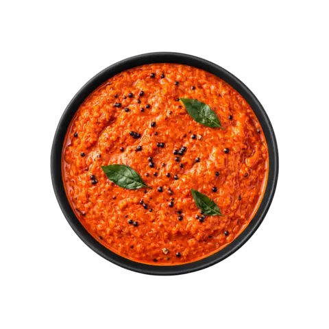 Chettinad Kara Chutney ready to eat served in black bowl