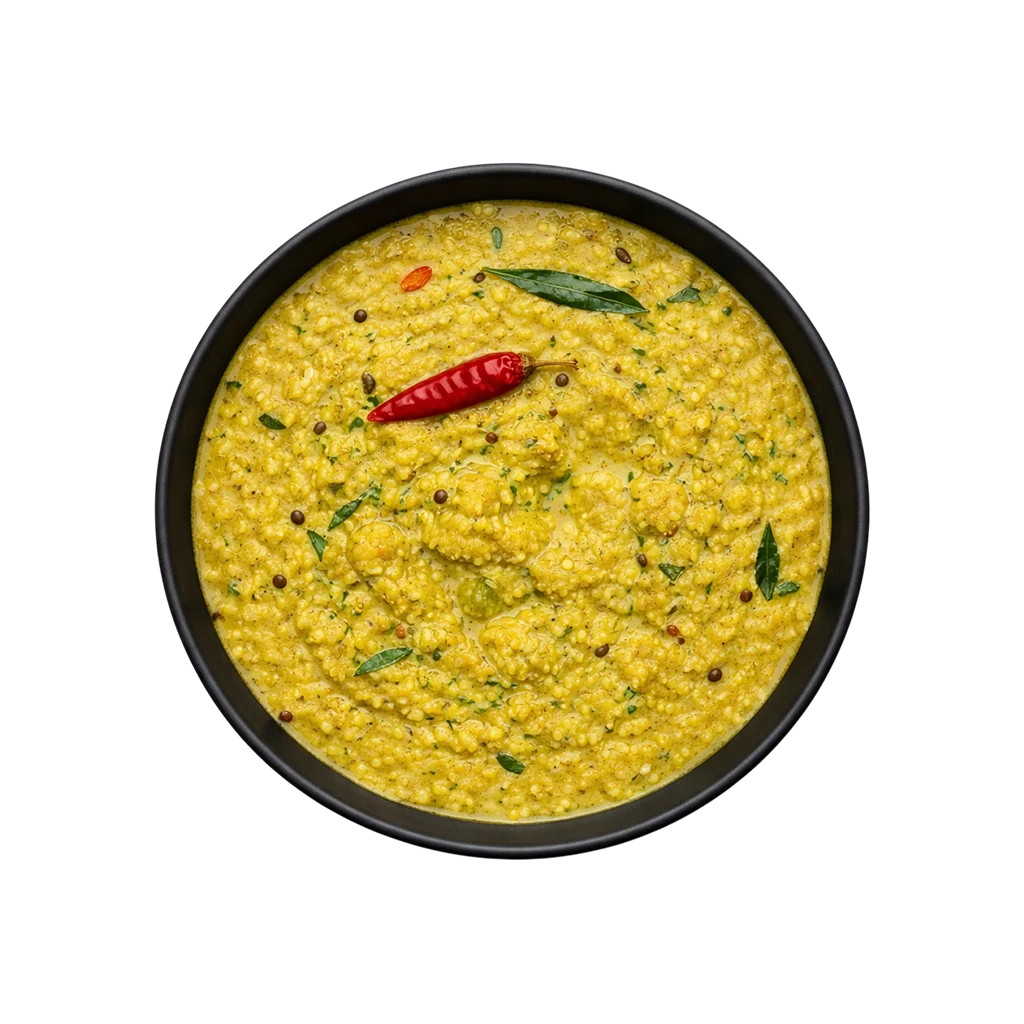 South Indian Chow Chow Kootu ready to eat chayote lentil curry in black bowl
