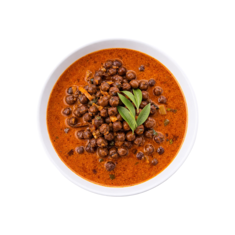 Kerala Kadala Curry ready to eat black chickpea curry in white bowl