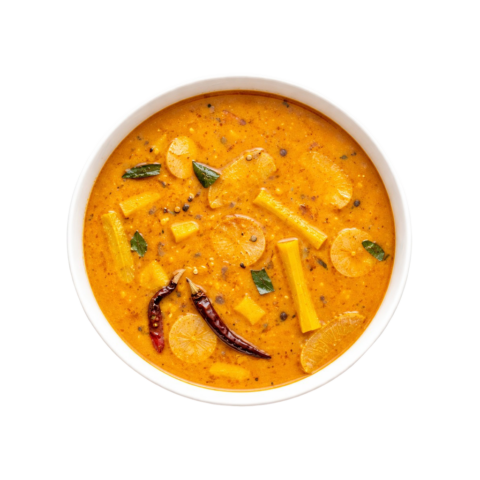 Pot & Ladle Lunch Sambar South Indian lentil curry served in white bowl