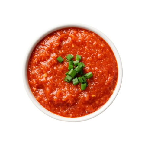 Momo sauce tomato garlic chutney ready to eat served in white bowl