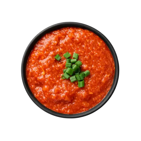 Momo sauce tomato garlic chutney ready to eat served in black bowl