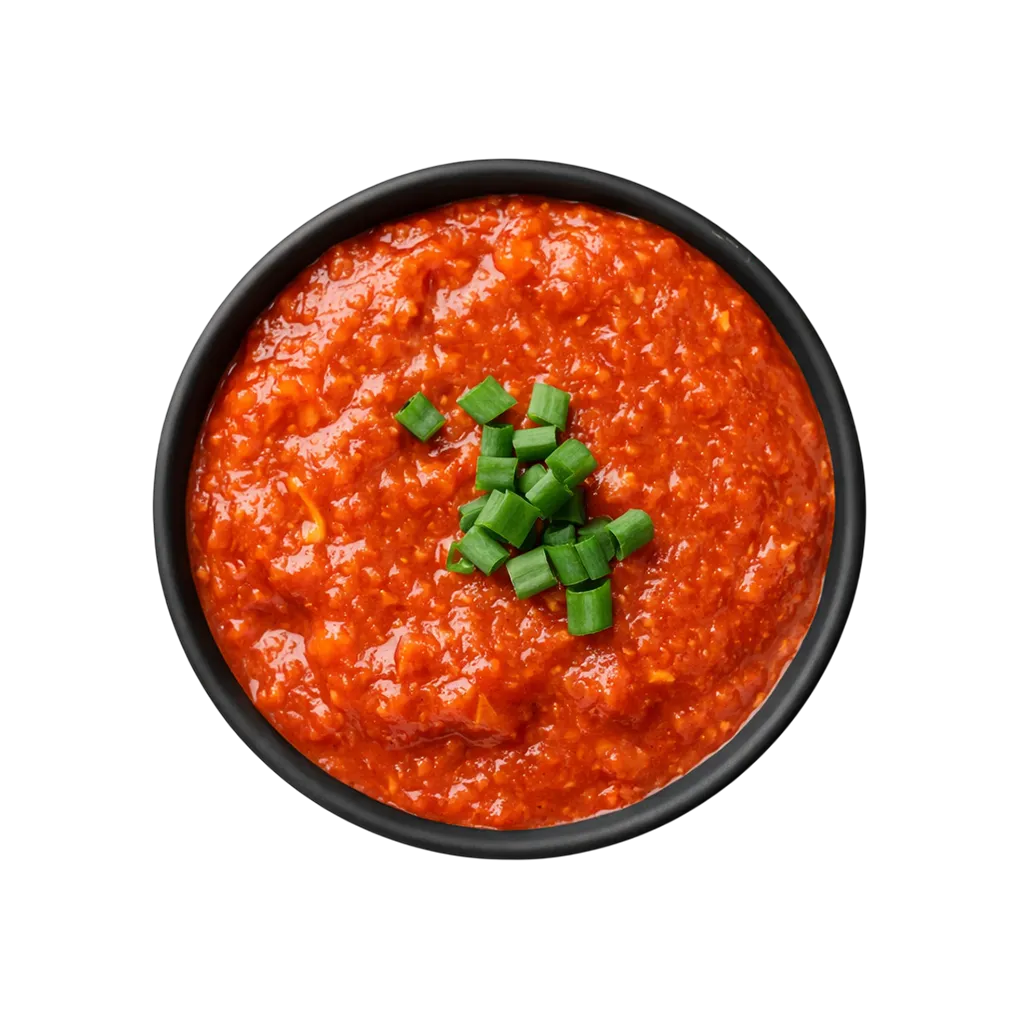 Momo sauce tomato garlic chutney ready to eat served in black bowl