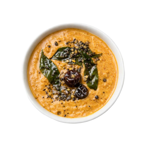 South Indian peanut chutney ready to eat served in white bowl