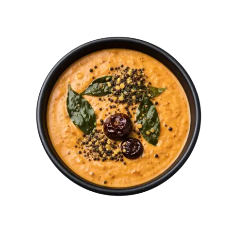 South Indian peanut chutney ready to eat served in black bowl