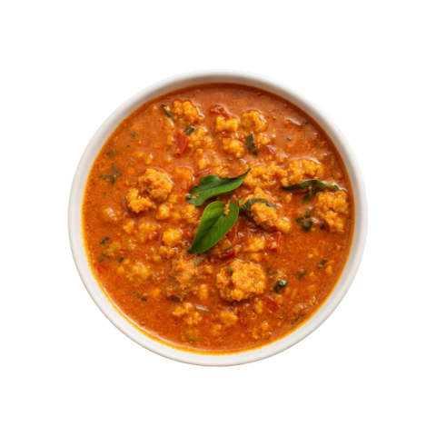 South Indian Vada Curry ready to eat lentil gravy served in white bowl