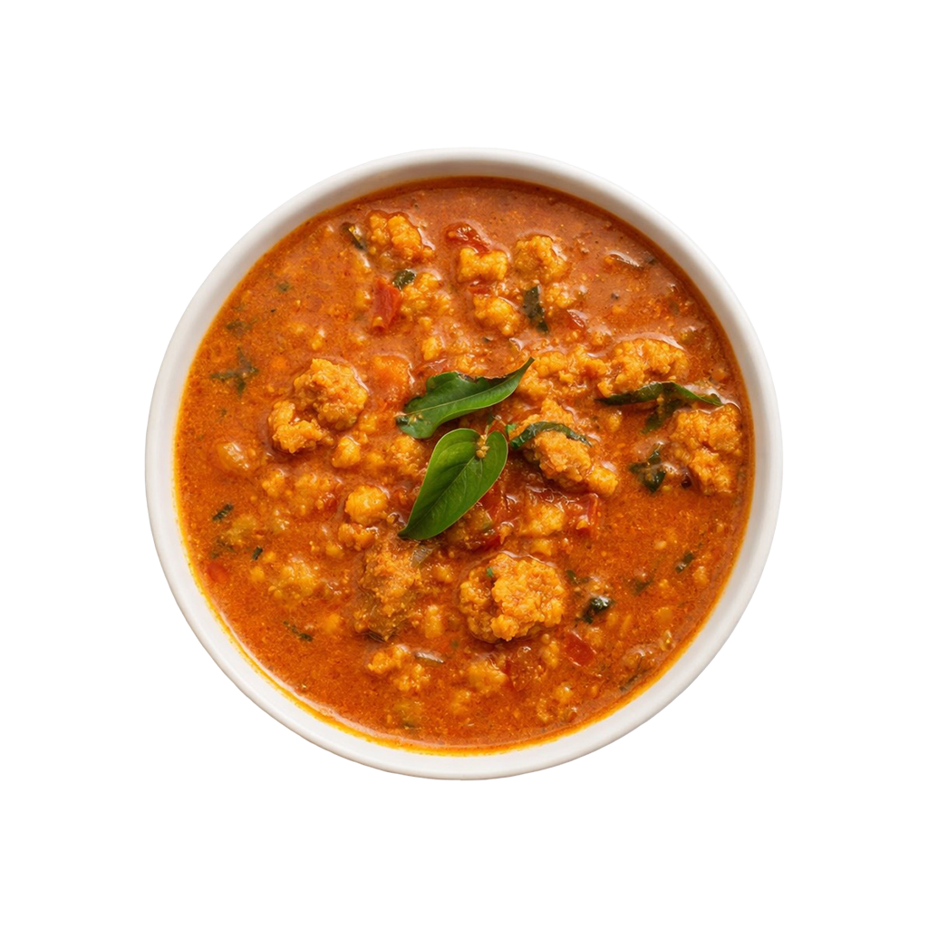 South Indian Vada Curry ready to eat lentil gravy served in white bowl
